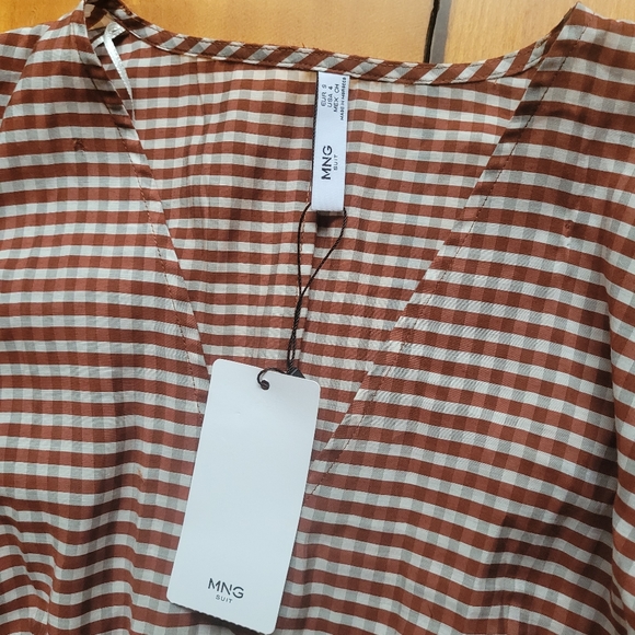 NWT Mango Gingham Puff Sleeve Blouse - Picture 12 of 16